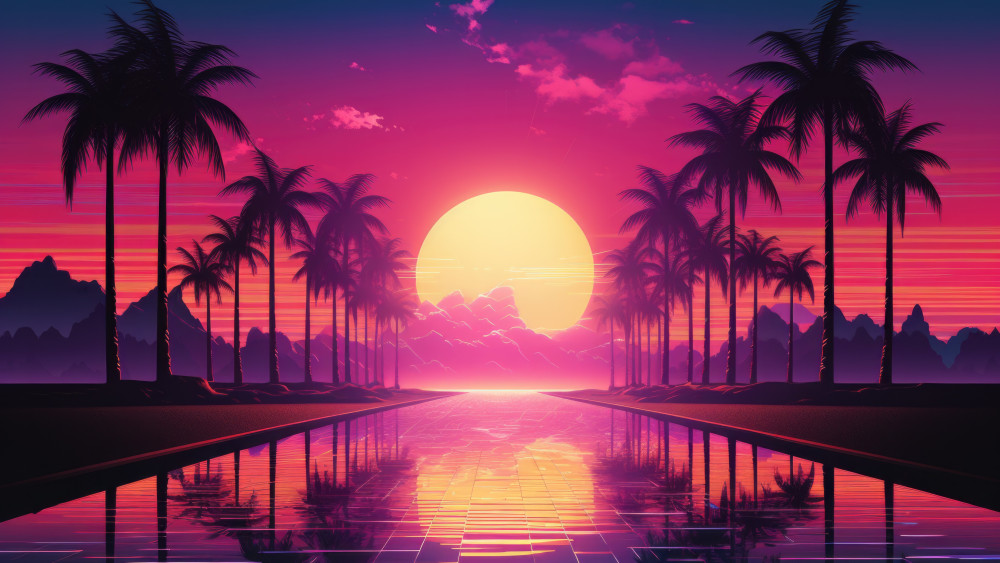 Neon Sunset Palm Horizon wallpaper