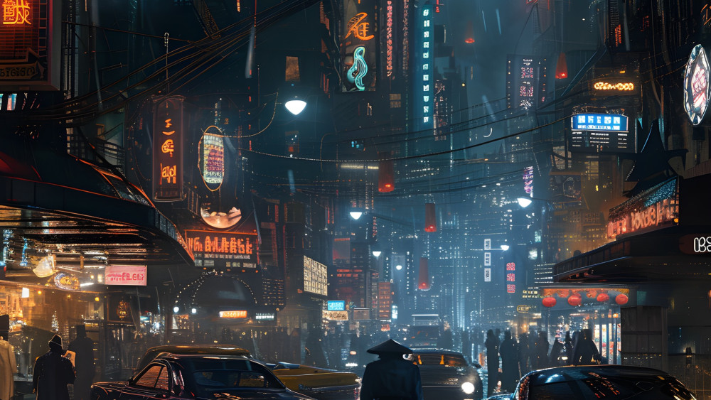 Neon Lanterns of the Future City wallpaper