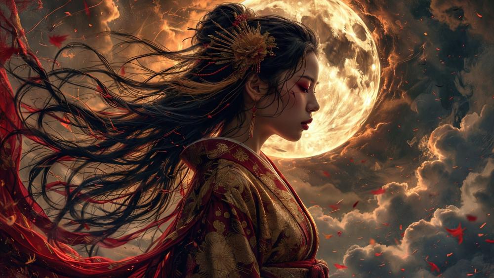 Moonlit Kimono Warrior wallpaper