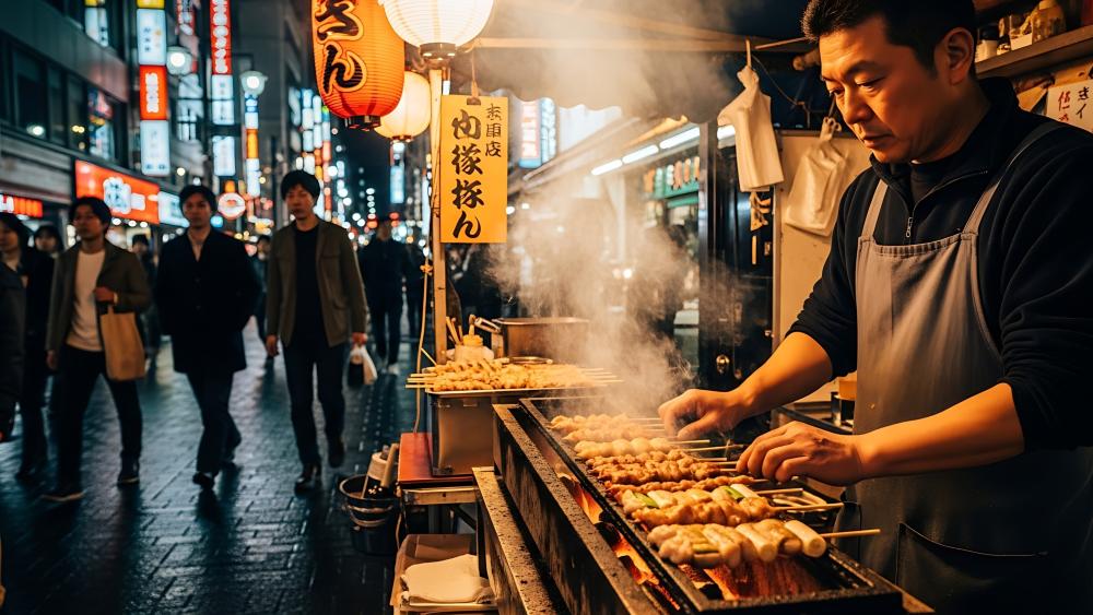 Neon Street Food Grill wallpaper