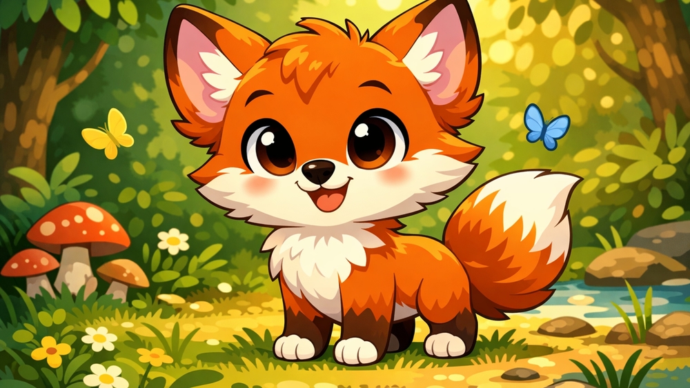 Whimsical Fox in Enchanted Forest wallpaper