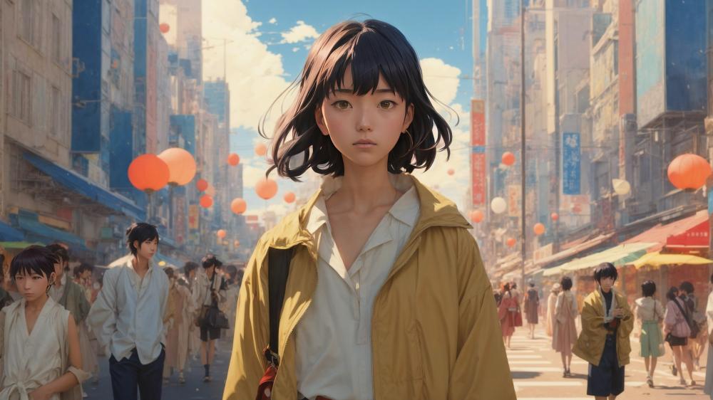 Sunlit Anime Street Dream wallpaper
