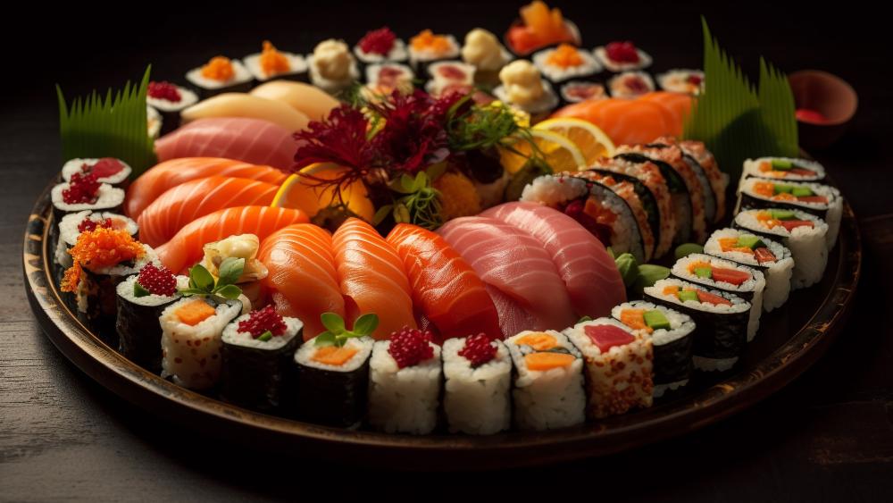 Elegant Sushi Platter with Fresh Salmon wallpaper