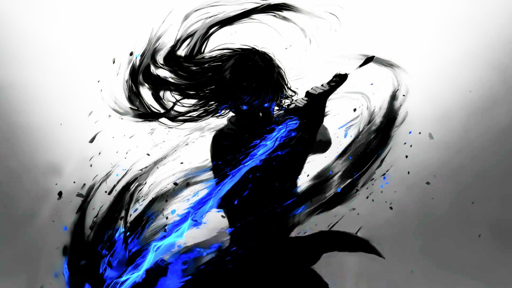 Blue Blade Wielder in Motion wallpaper