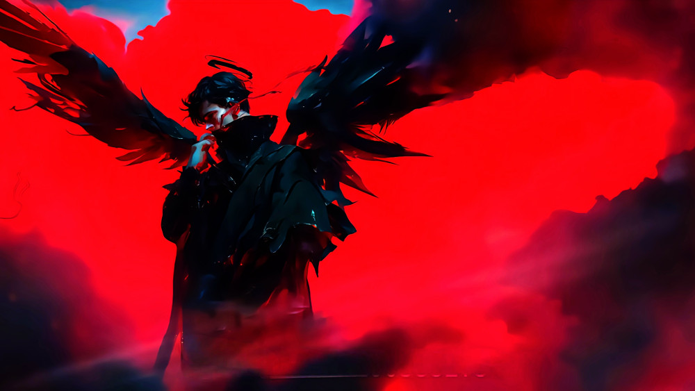 Dark Angel Rising in Crimson Mist wallpaper