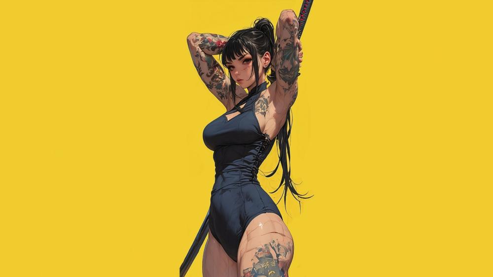 Tattooed Sword Warrior Girl wallpaper
