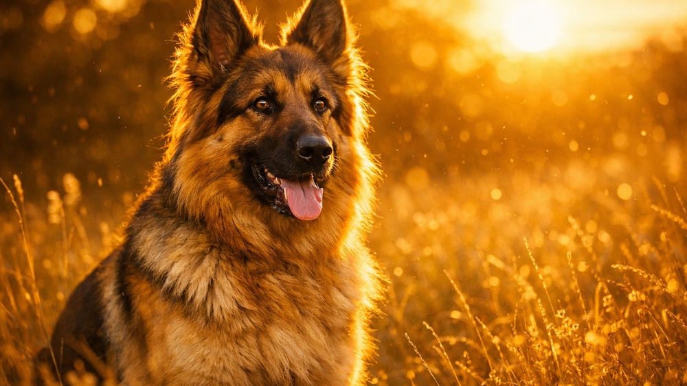 Golden German Shepherd in Sunset Fields wallpaper