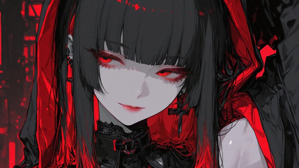 Crimson Eyed Gothic Anime Girl wallpaper
