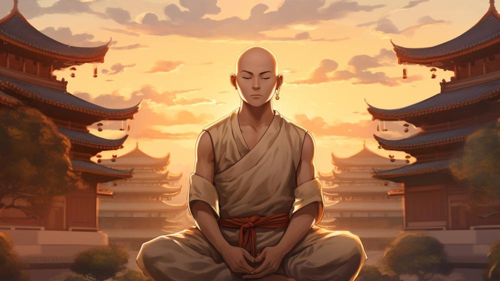 Serene Monk at Sunrise wallpaper