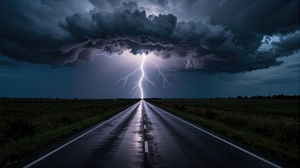 Electric Road Under Stormy Twilight wallpaper