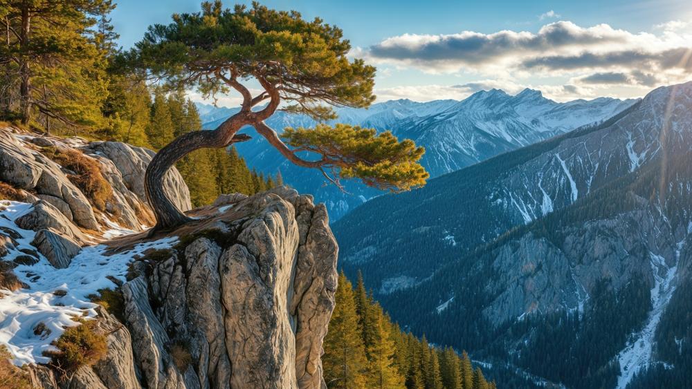 Lonely Pine Over Mountain Ridge wallpaper