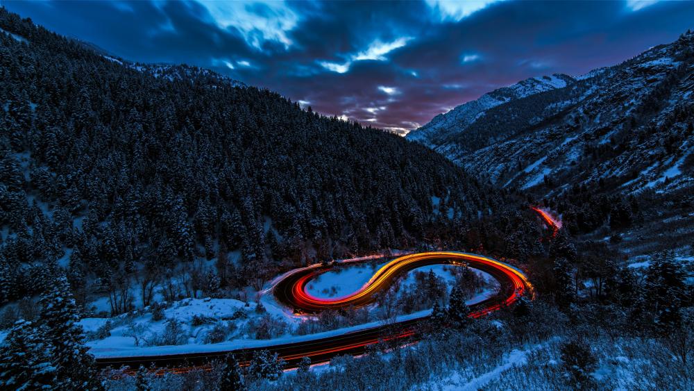 Twilight Serpent Through Snowy Peaks wallpaper
