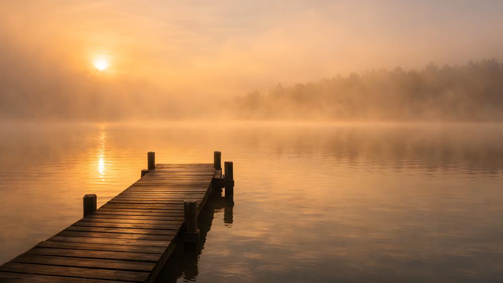 Golden Mist Over Silent Lake wallpaper