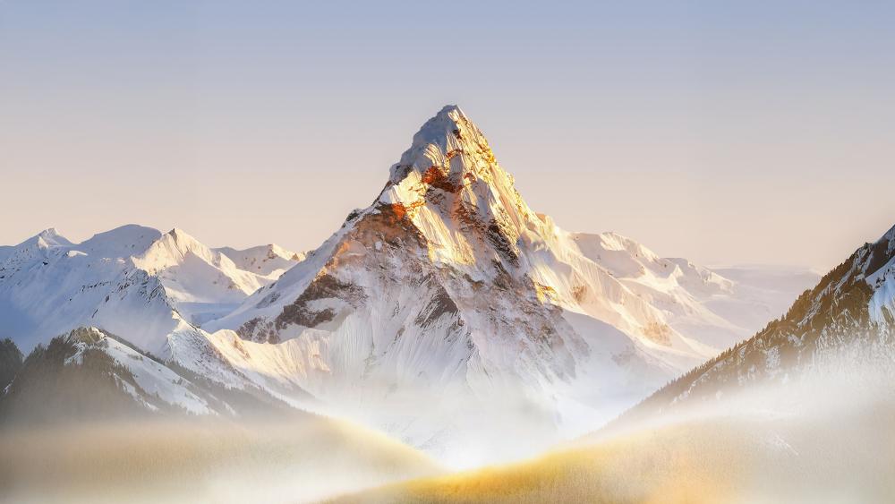 Golden Glacier Peak in Morning Mist wallpaper