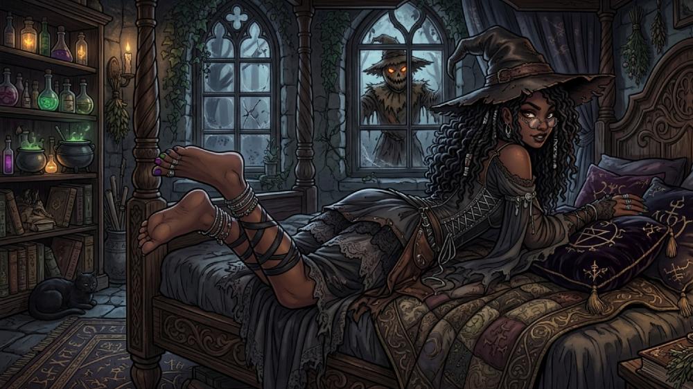Moonlit Witchs Cozy Chamber wallpaper