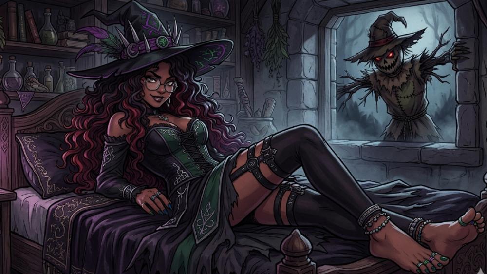 Mystic Witch in Moonlit Chamber wallpaper