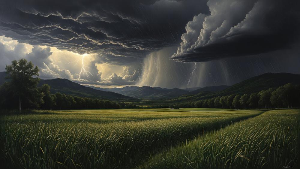 Stormlit Prairie Valley wallpaper
