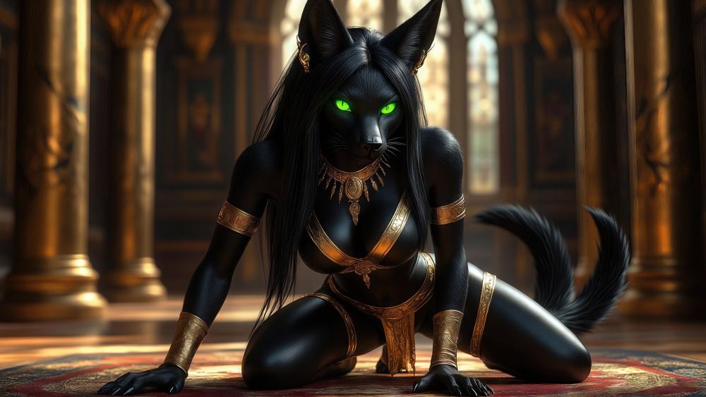 Mystic Anubis Guardian in Golden Temple wallpaper