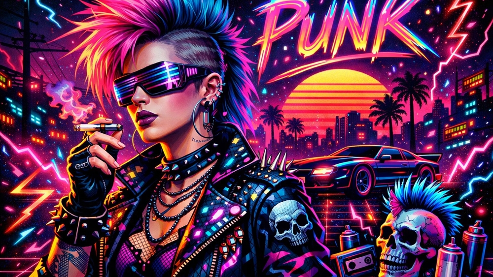 Neon Punk Rebel Girl wallpaper