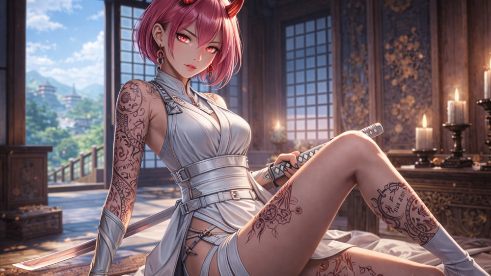 Tattooed Demon Ninja Beauty wallpaper