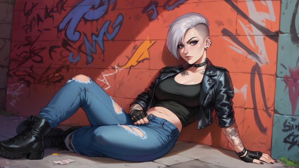 Rebel Punk Girl in Graffiti Alley wallpaper