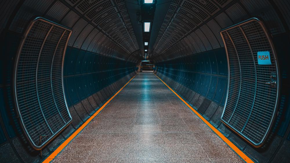 Futuristic Subway Tunnel Walkway wallpaper