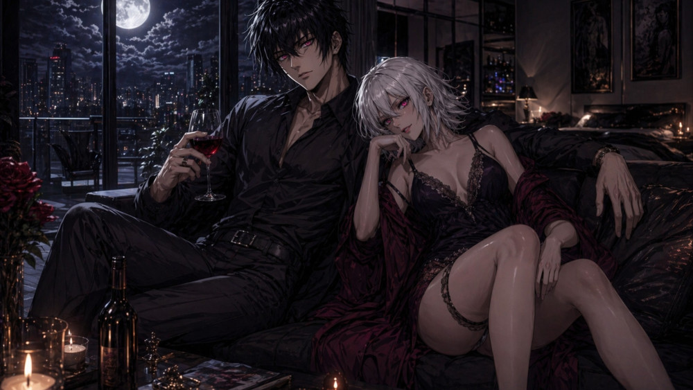 Midnight Vampire Romance in Gothic Anime wallpaper