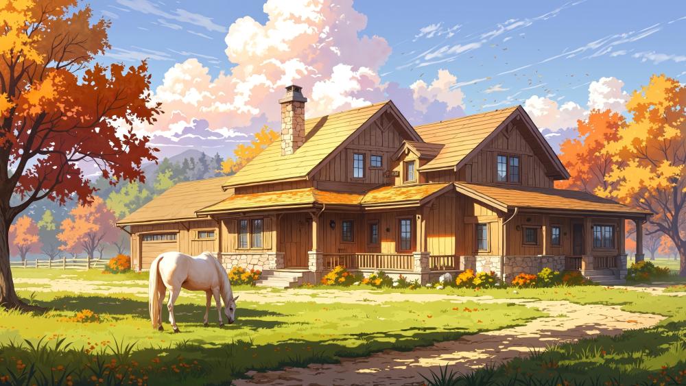 Autumn Farmhouse Serenity in Anime Style wallpaper