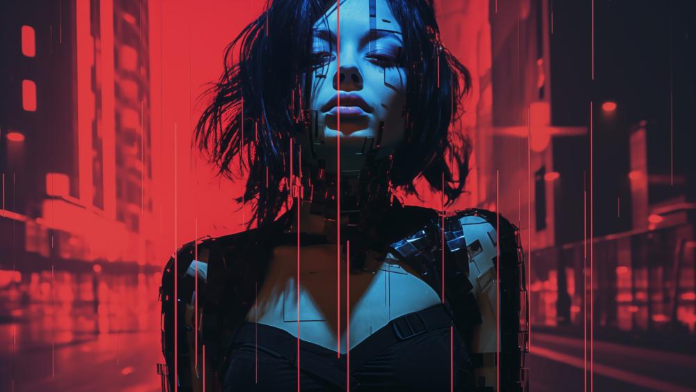 Neon Glitch Cyborg Queen wallpaper