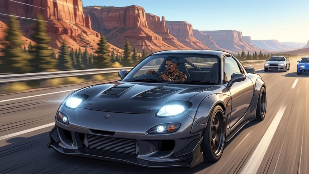 Anime Highway Run with Mazda RX-7 wallpaper