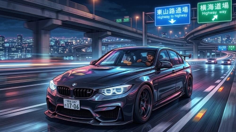 Neon Drift Through Midnight Expressway wallpaper