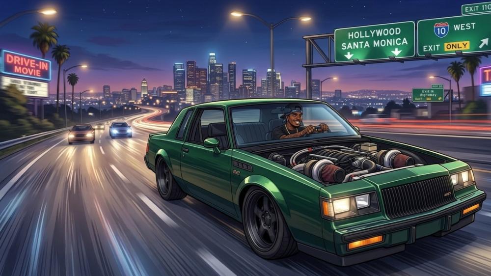 Neon Highway Muscle Ride wallpaper