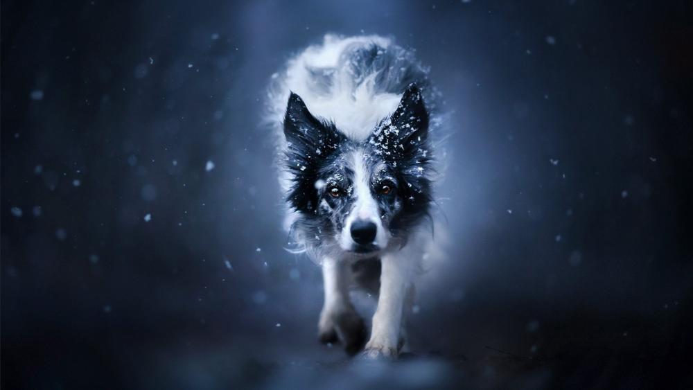 Snowbound Border Collie Charge wallpaper