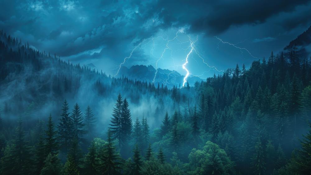 Midnight Storm Over Misty Pines wallpaper