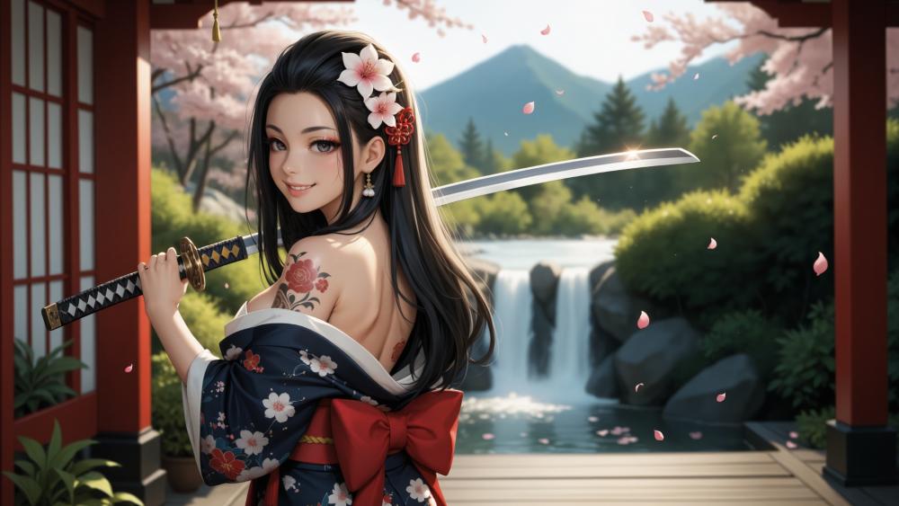 Cherry Blossom Samurai Princess wallpaper