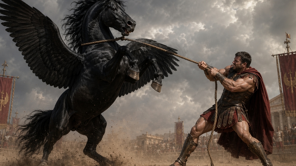 Roman Centurion Battles Dark Pegasus wallpaper