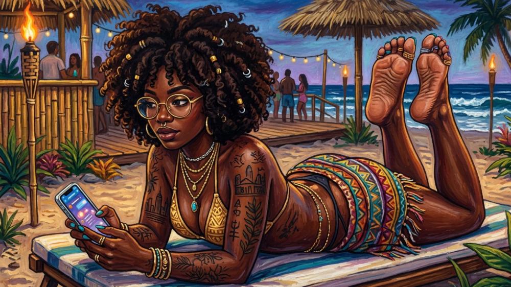 Beachside Afro Anime Glow wallpaper