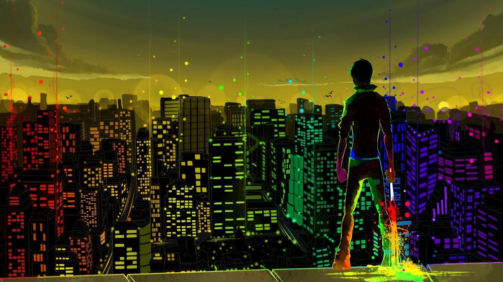 Neon Metropolis Vigil wallpaper