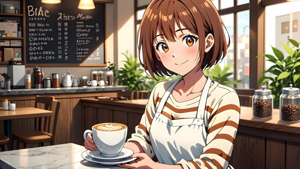 Cozy Anime Cafe Barista wallpaper