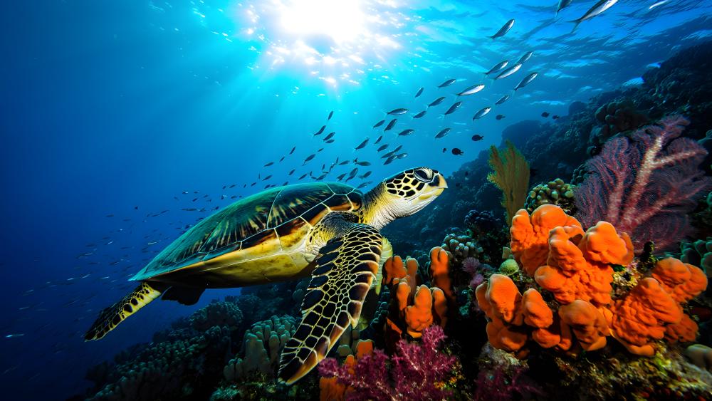 Vibrant Sea Turtle Reef Journey wallpaper