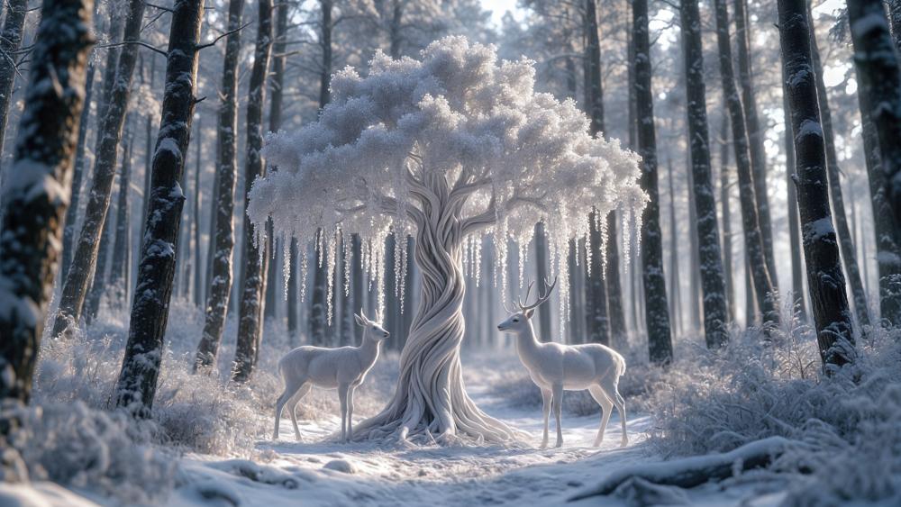 Winter Enchanted Deer Grove wallpaper