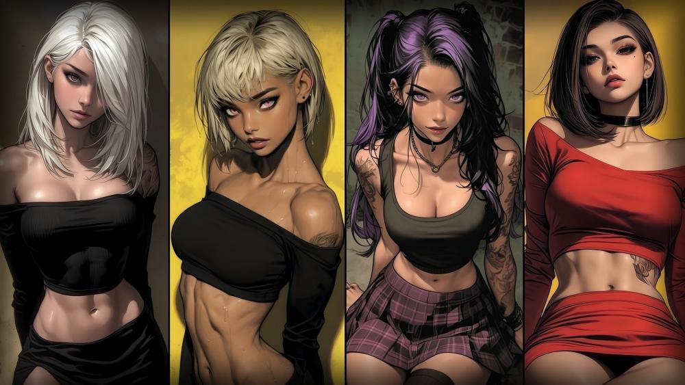 Stylish Anime Queens in Bold Colors wallpaper