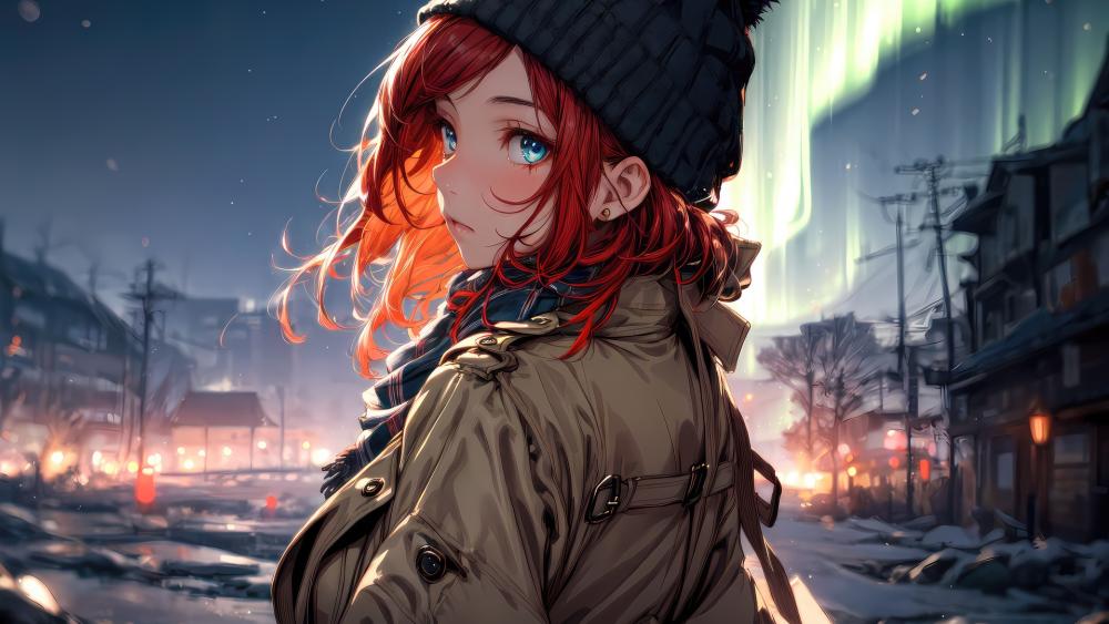 Aurora Wrapped Winter Wanderer wallpaper