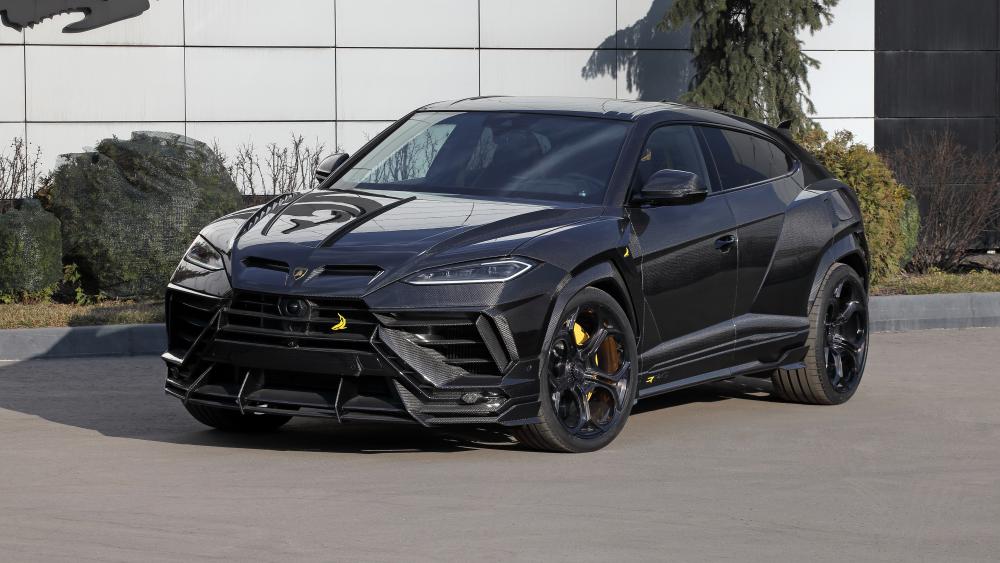 Black Lamborghini Urus on Urban Street wallpaper