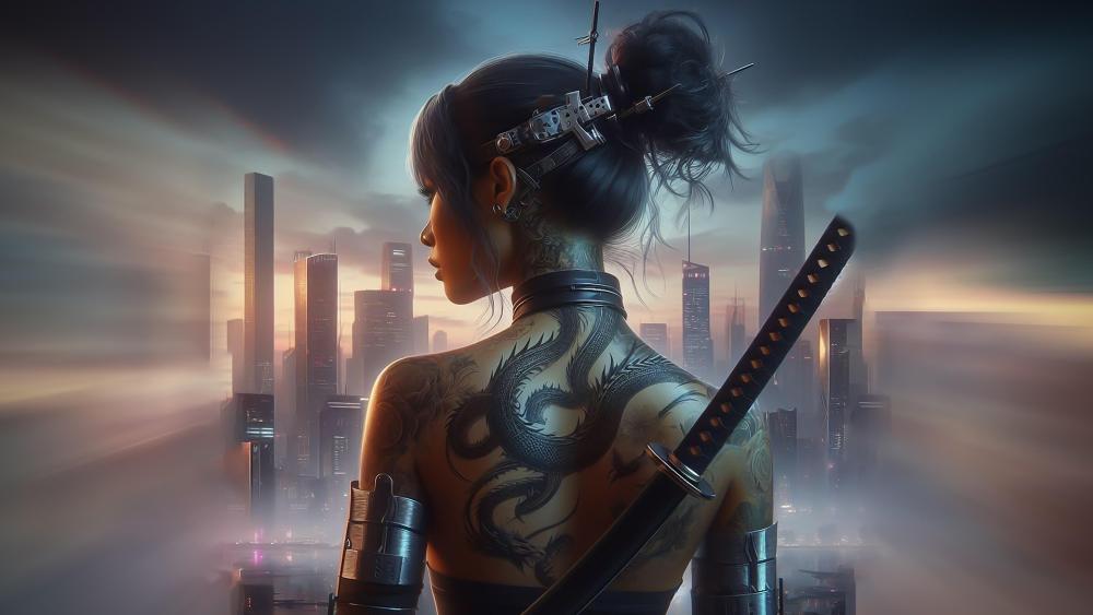 Tattooed Samurai Sentinel wallpaper