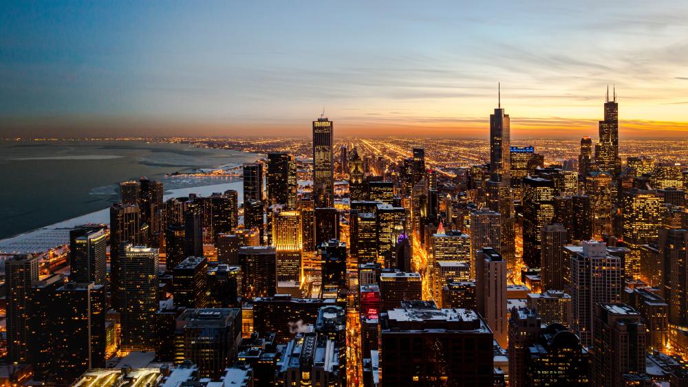 Chicago Skyline at Sunset wallpaper