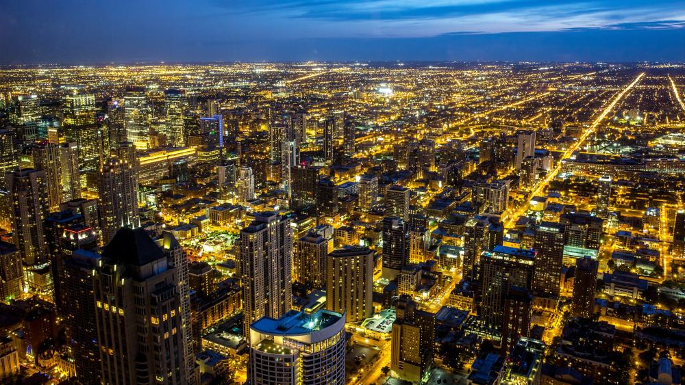 Chicago Skyline Glowing Through the Night wallpaper