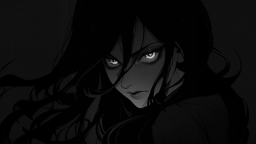 Shadowed Gaze in Monochrome Night wallpaper