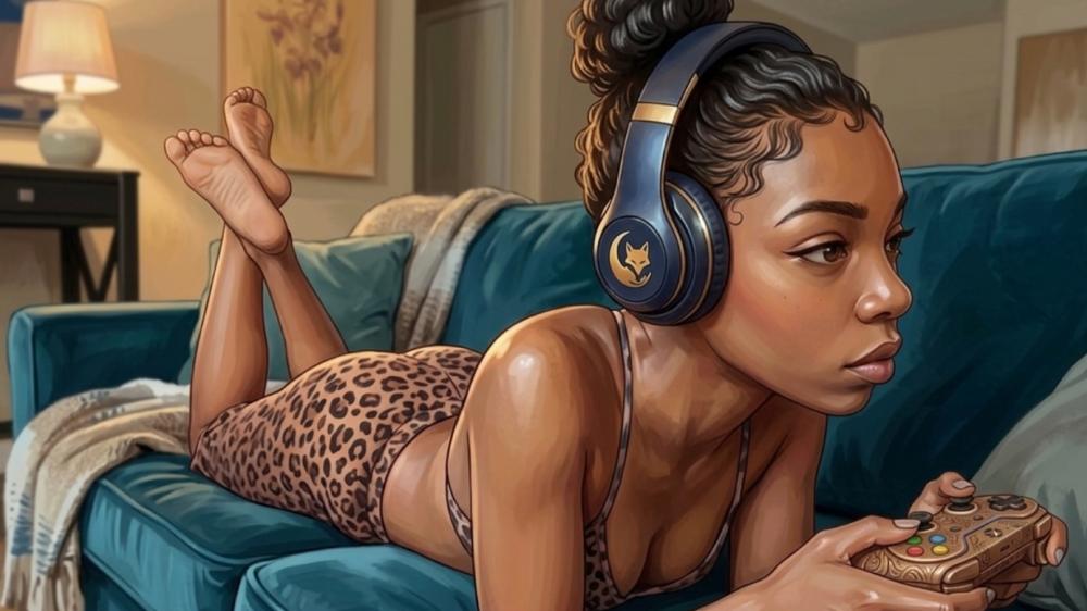 Relaxed Gamer Girl Lofi Evening wallpaper