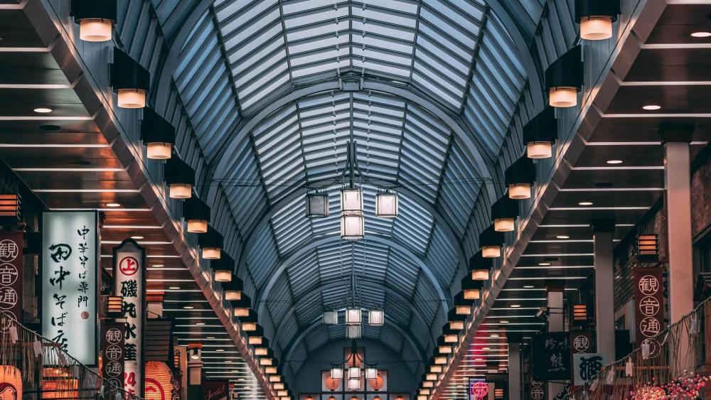 Symmetrical Urban Arcade Ceiling wallpaper